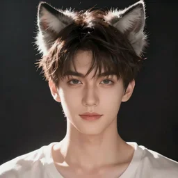 Stunning digital portrait of a young anime man with cat ears