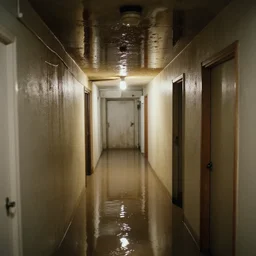 a flooded basement hallway. the ceiling is flooded. craiglist photo.