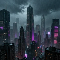brutalist mega city by arnold bocklin, distopic, neon lights, depressing, rain, raytracing