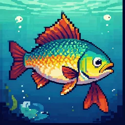 pixel art in style of eyvind earl majestic fish