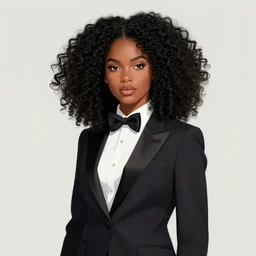 portrait of a brazilian girl wearing an elegant tuxedo, dark skin, black curly hair, digital art, artstation, smooth, by greg rutkowski, greg tocchini