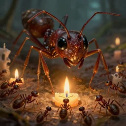 Inside an ant colony, lit by candles, smart ants, digital painting, artstation, concept art, Craig Mullins , Breathtaking, 8k resolution, extremely detailed, beautiful, establishing shot, artistic, hyperrealistic, octane render, cinematic lighting, dramatic lighting, masterpiece, light brazen, extremely detailed and beautiful face