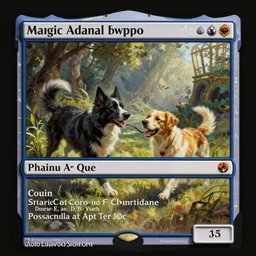A painting of dogs playing Magic: The Gathering