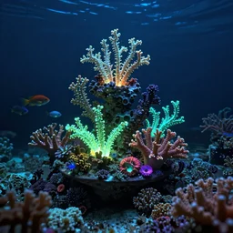 Bioluminescent Coral Reef. Underwater scene with glowing plantlife and fish. Beautiful Cinematic Render in Unreal Engine. 4K HD wallpaper, Premium Prints Available.