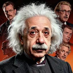 dynamic macro head portrait of albert einstein crazy evil scientist cyborg by cory walker and ryan ottley and jack kirby and barry windsor - smith, comic, illustration, photo real