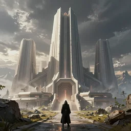 star wars concept art by greg rutkowski, an imposing and megalithic jedi temple in the middle of a highland landscape, enigmatic atmosphere, beautiful and cinematic lighting, artstation hq.
