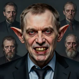 dmitry medvedev, is evil gremlin, дмитрии медведев rotten teeth, horror, macabre by donato giancola and greg rutkowski and wayne barlow and zdzisław beksinski, realistic face, digital art
