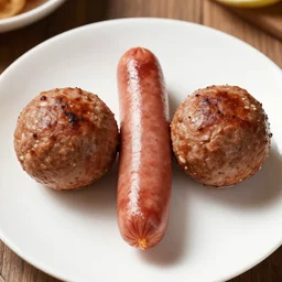 a sausage in the middle of 2 meatballs