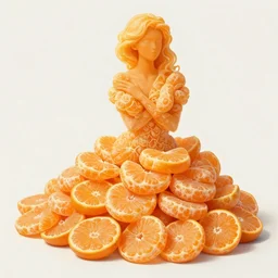 pile of tangerine slices in the shape of a woman. intricate detail, high quality, digital painting, by gaston bussiere, j. c. leyendecker, craig mullins