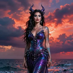 a portrait of the sea witch with vibrant turbulent skies, photorealistic, by jessica rossier, 4 k resolution