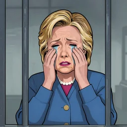 Hillary Clinton in Jail, crying. illustration concept art in the style of Arthur Adams