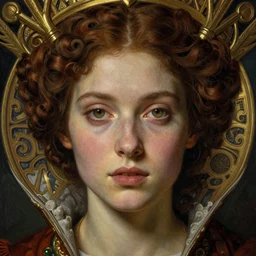 detailed realistic beautiful young medieval queen face portrait by jean delville, gustave dore, zdzisław beksinski and marco mazzoni, art nouveau, symbolist, visionary, gothic, pre - raphaelite, horizontal symmetry
