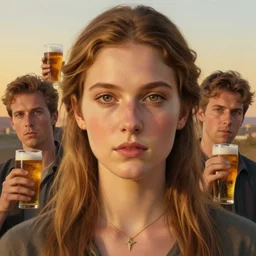 portrait of the french goddess of beers. realistic, symmetrical face, hyperdetailed, golden hour. art by bowater charlie, mark brooks, julie bell, arian mark, tony sandoval
