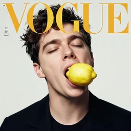 thom yorke!!! sucking on a yellow lemon, vogue cover, photorealistic, portrait