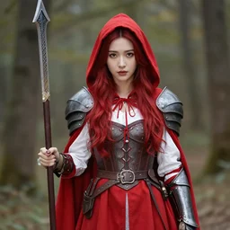 photo of a real-life beautiful red riding hood warrior