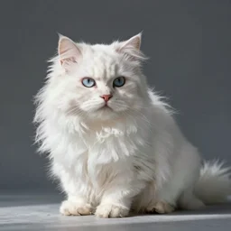 fluffy white cat missing one front lef