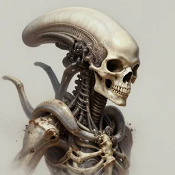 stunning xenomorph goddess of skull portrait, skull, bones, dirt, fantasy, intricate, elegant, highly detailed, digital painting, artstation, concept art, smooth, sharp focus, illustration, art by afshar petros and krenz cushart and artem demura