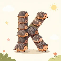 the letter alpha made from little armadillos, from the illustrative guide to making the alphabet from little animals