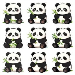 a panda eating bamboo animation sprite sheet 3 x 3