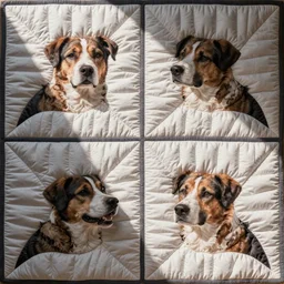 photorealistic symmetrical quilt pattern of dog