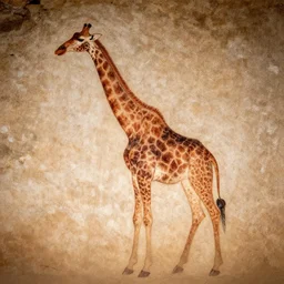 Full body shot of a giraffe, ancient charcoal cave painting