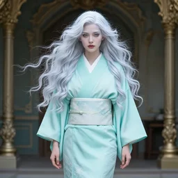 dreamlike luxury stunning gorgeous woman fairy full body portrait, pale turquoise kimono long wavy hair windy, art by artgerm, wlop, loish, ilya kuvshinov, 8 k hyperrealistic, hyperdetailed, beautiful lighting, detailed background, depth of field, symmetrical face, frostbite 3 engine, cryengine,