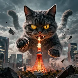 giant evil cat destroys tokyo, poster