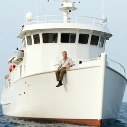 Tom hanks as forrest gump sitting in a giant shrimp boat, majestic beautiful world, digital art, amazing detail, artstation, in the style of norman rockwell