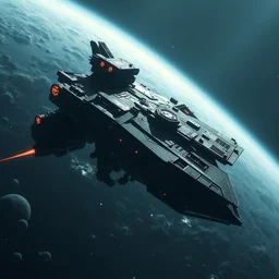 ancient starship in orbit, dark gothic, unreal engine