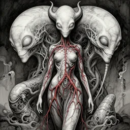 naraka buddhist demon korean female, nazgul, happy female alien, tubular creature, blood vessels, no face, dystopian surrealism, alex ries zdzisław beksinski, symmetrical long head, smooth marble surfaces, smooth marble surfaces, detailed ink illustration, detailed ink illustration, raiden metal gear, cinematic smooth stone, deep aesthetic, concept art, intricate