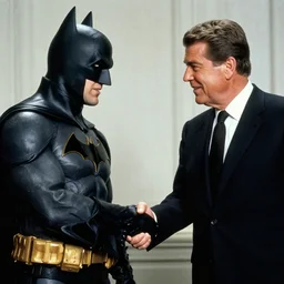 batman shaking hands with ronald reagan