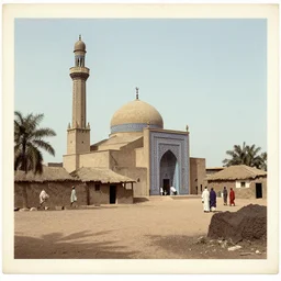 high quality photograph of the mosque of an old west african village, photochrom print, postcard, 1 8 9 0.