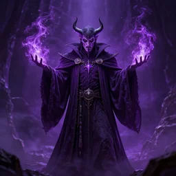 an evil sorcerer conjures purple magic!, portrait 4 / 3, symmetrical, whide shot, dramatic, digital art, fantasy art, octane render, unreal engine, high detail, artstation, very realistic, by greg rutkowski, by james gurney