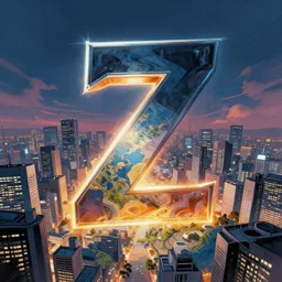 an epic comic book style painting of the uppercase letter z towering over the world, the letter z, font, tokyo cityscape 3 0 0 0, trending on artstation, dynamic lighting