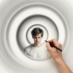photo of artist drawing himself droste effect