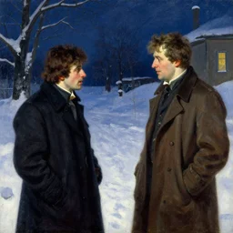 attractive man chatting, winter, night, painting by vladimir volegov, j. c. leyendecker, tom of finland, trending on artstation
