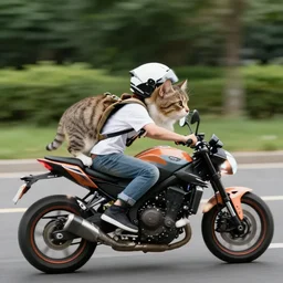 a cat riding a motorcycle