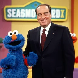silvio berlusconi as a special guest of sesame street, 8 0 s photo