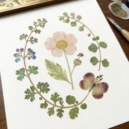 photography of a pressed hybiacus on paper floating puffy vines herbarium by watercolors iridescent 8 k wide angle realistic