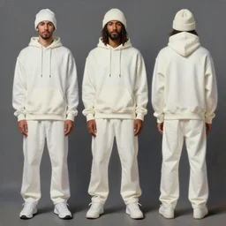 a full body lookbook portrait of modern - day jesus wearing virgil abloh off - white menswear and sneaker collection by nicola samori, hat and hoodie, detailed, oil painting, hyper - realistic, 8 k, off - white collection