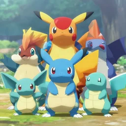 a group of blue pokemon, high quality,
