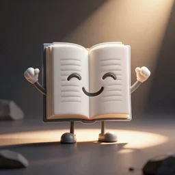 icon of a smiling book with pages, arms and legs