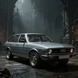 Armored Audi 80 B3 Avant Technical (1988), Dark Souls 3, a grim fantasy, Anor Londo, dramatic lighting, cinematic, establishing shot, extremely high detail, photorealistic, cinematic lighting, artstation, by simon stalenhag