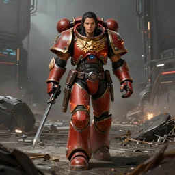a big muscular female warrior walking across a cyberpunk wasteland with no helmet, warhammer 40k firecast tau armor, attractive female face, symmetrical face details, ultra realistic, very highly detailed, 8K, octane, Digital painting, concept art, illustration, rule of thirds, sharp focus, centered