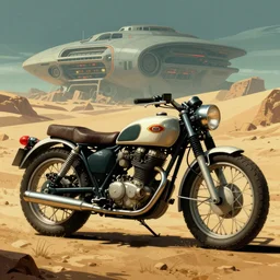vintage classic motorcycle, moebius and ralph mcquarrie style, retro sci - fi, blade runner 2 0 4 9, pulp sci - fi, technical illustration