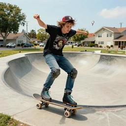 skaterwave aesthetic, skateboards, roller skating, suburban neighborhoods, punk and alternative rock music, street activities, surreal and nostalgic expression of the skater theme implies some musical aspects, digital art