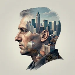 a head with a cityscape in it, a cityscape in the shape of a head, anton fadeev, artstation