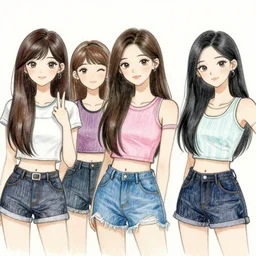 kpop girls drawn in anime style