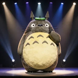 totoro animatronic on a stage with spotlights
