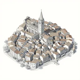 an axonometric of albi, city from the south of france, highly detailed,